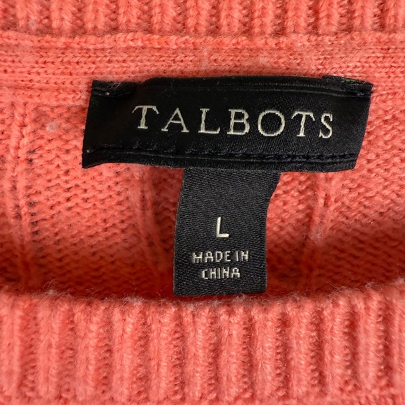 Talbots lambswool blend coral cable knit sweater size large preowned - Picture 8 of 10